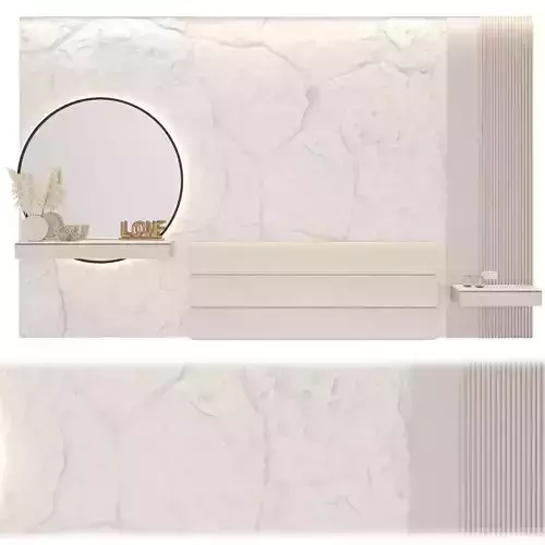 headboard round mirror on shelf
