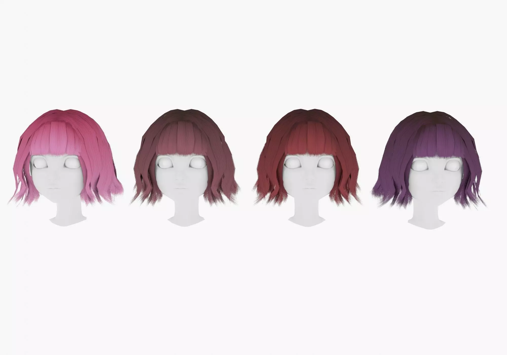 hairstyle in 4 pink colors Low-poly 3D model