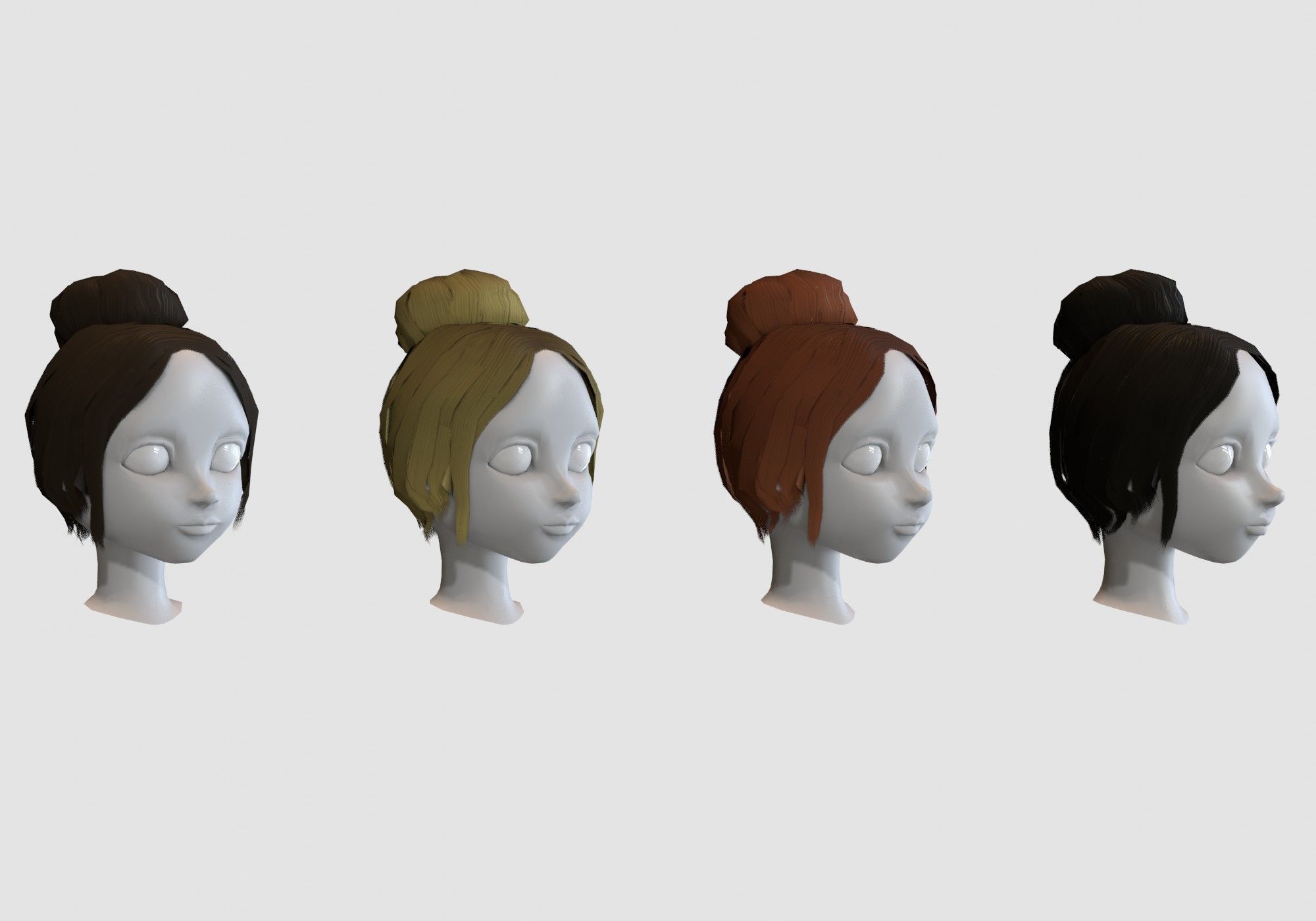 hairstyle in 4 colors Low-poly 3D model_1