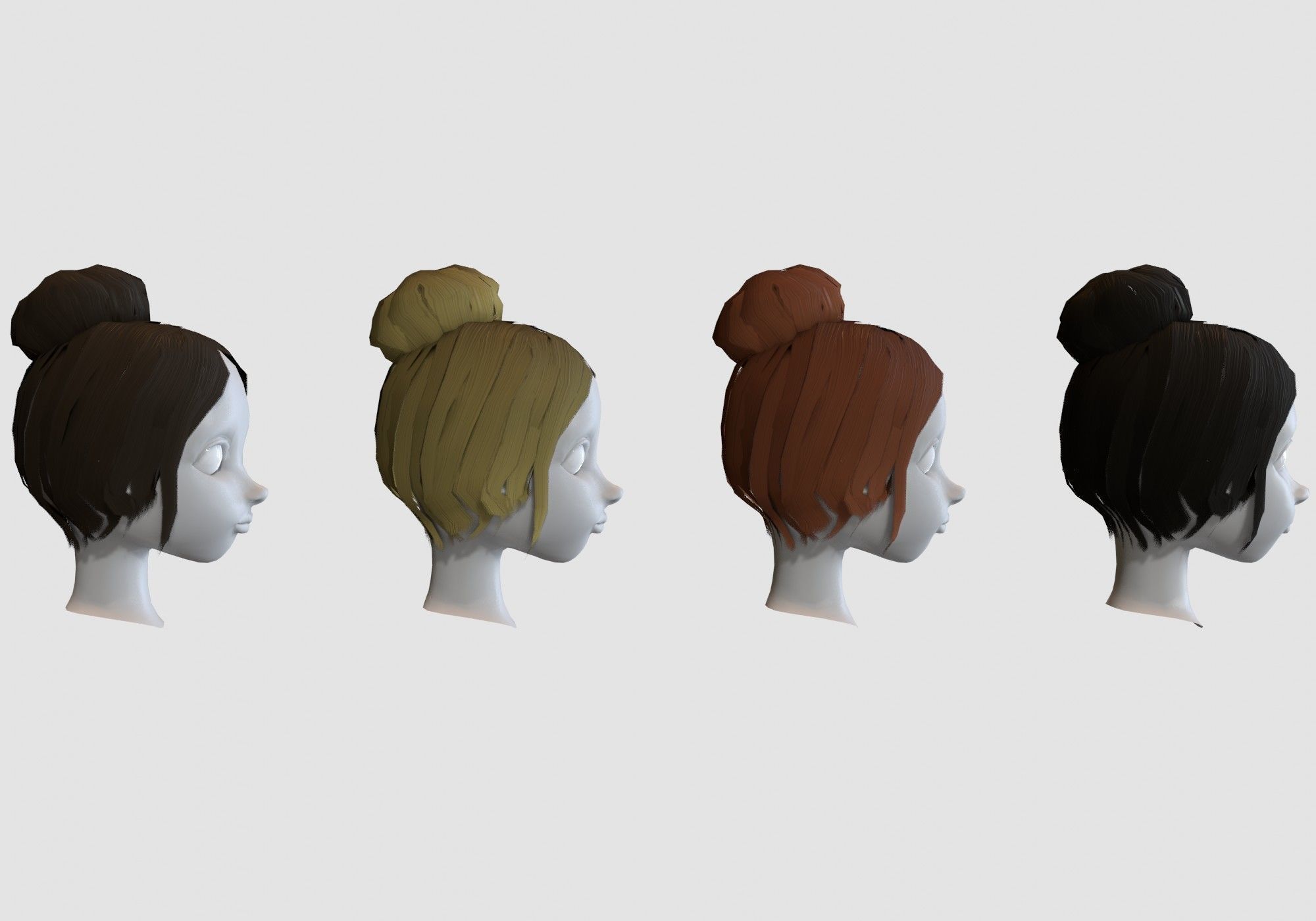 hairstyle in 4 colors Low-poly 3D model_2