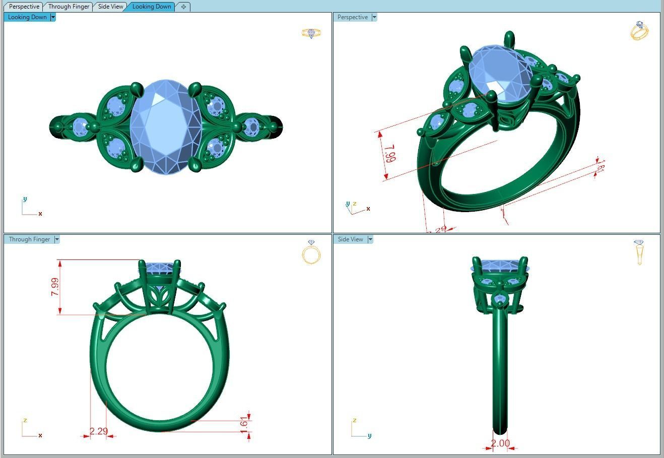 Ring165 diamond engagement ring gold 3D print model_5
