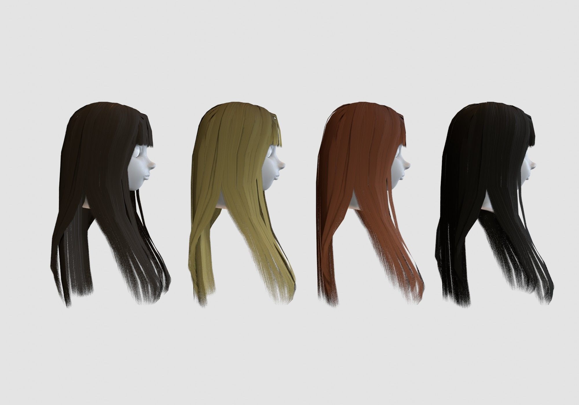 hairstyle in 4 colors Low-poly 3D model_2