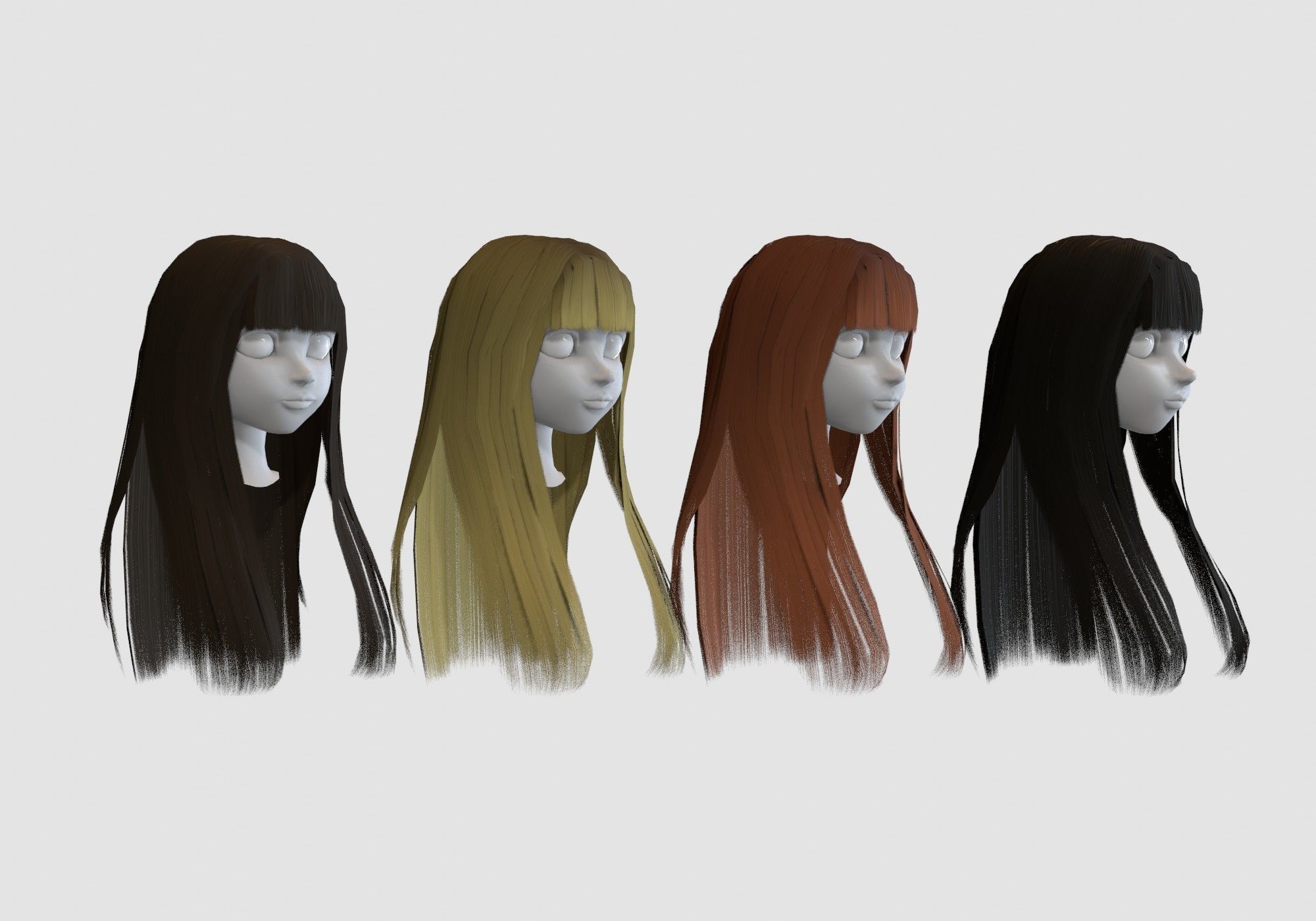hairstyle in 4 colors Low-poly 3D model_1