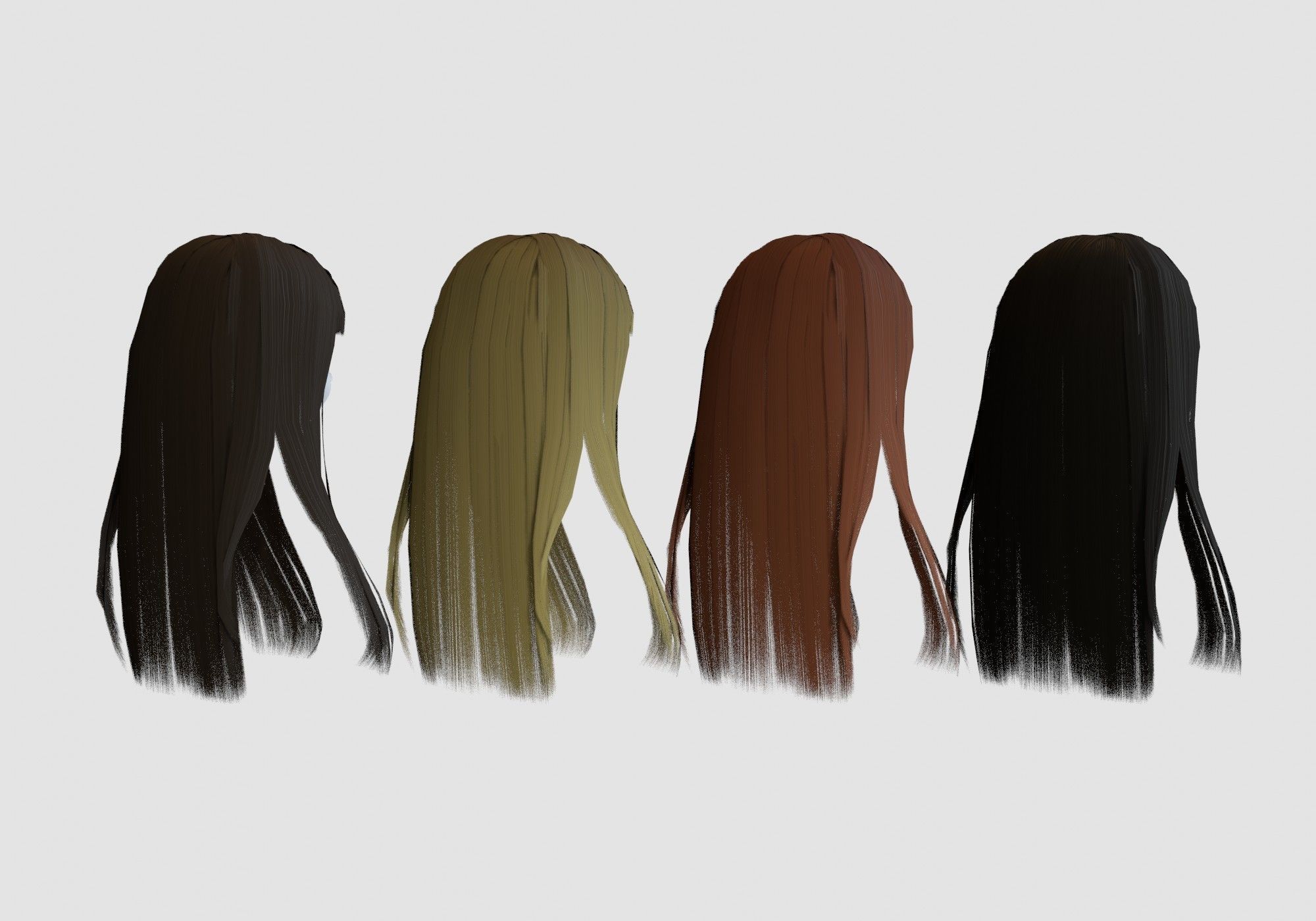 hairstyle in 4 colors Low-poly 3D model_3