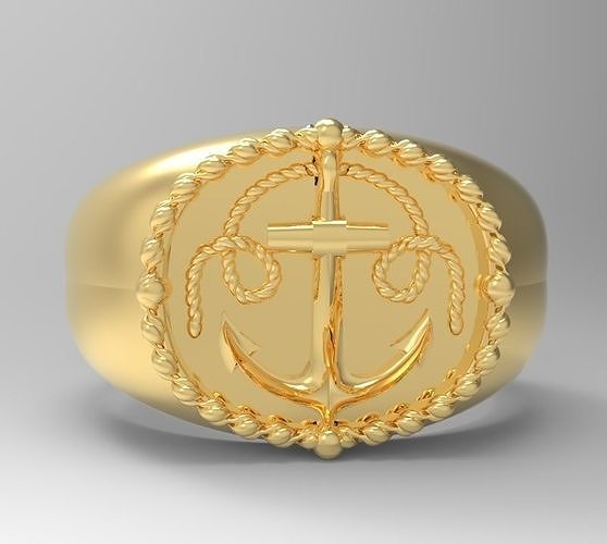 Ring  signet anchor nautical 3D print model