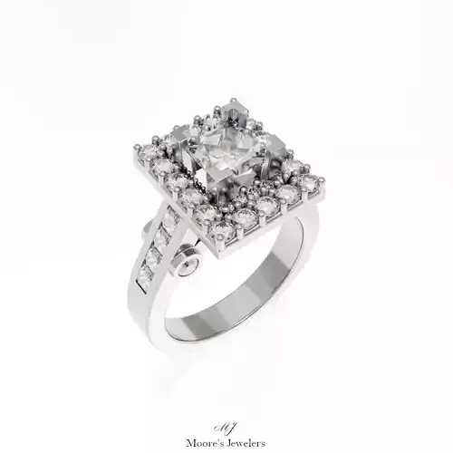 Princess Cut Halo Engagement Ring 3d Model and Blender File