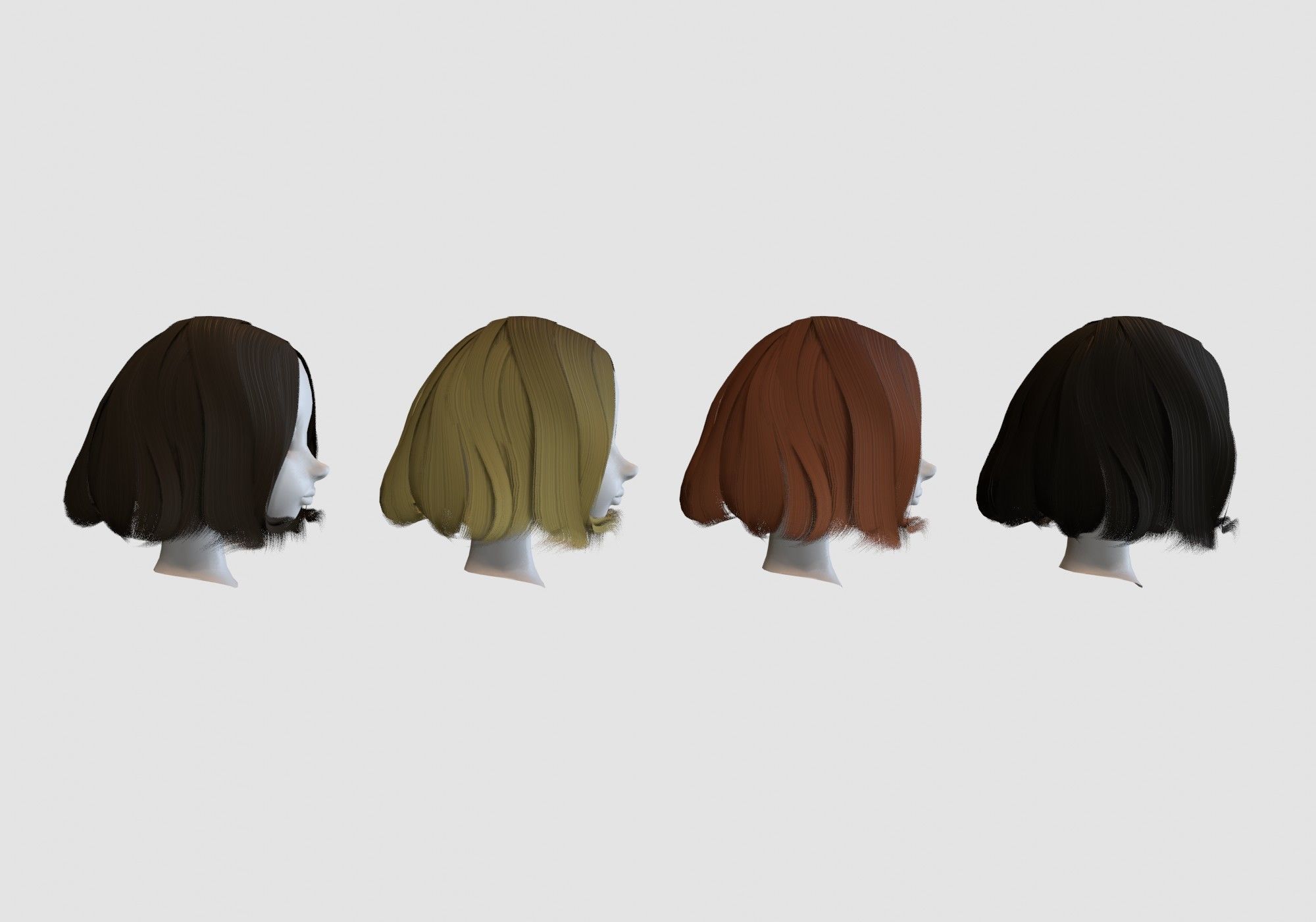 hairstyle in 4 colors 3D model_2
