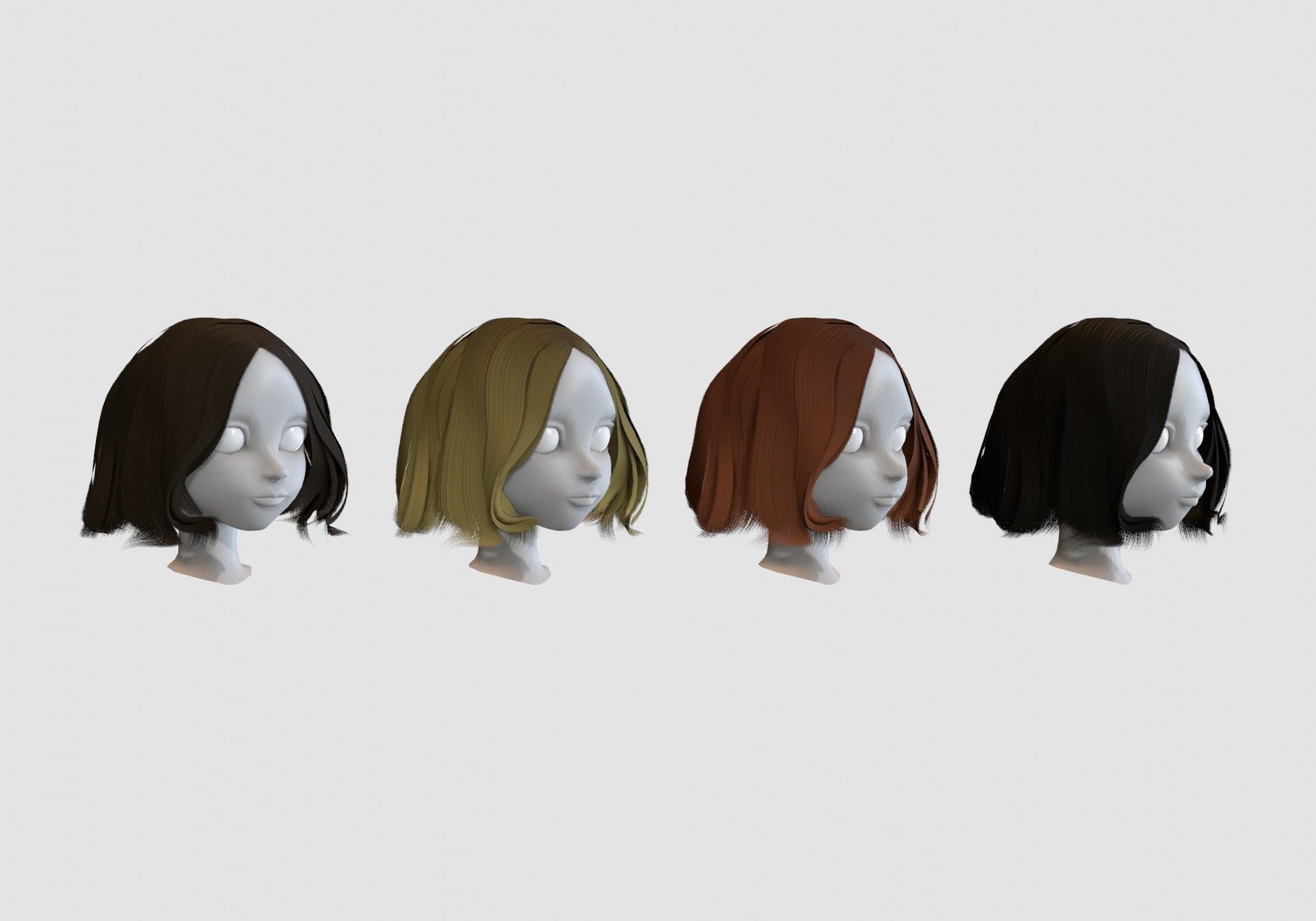 hairstyle in 4 colors 3D model_1