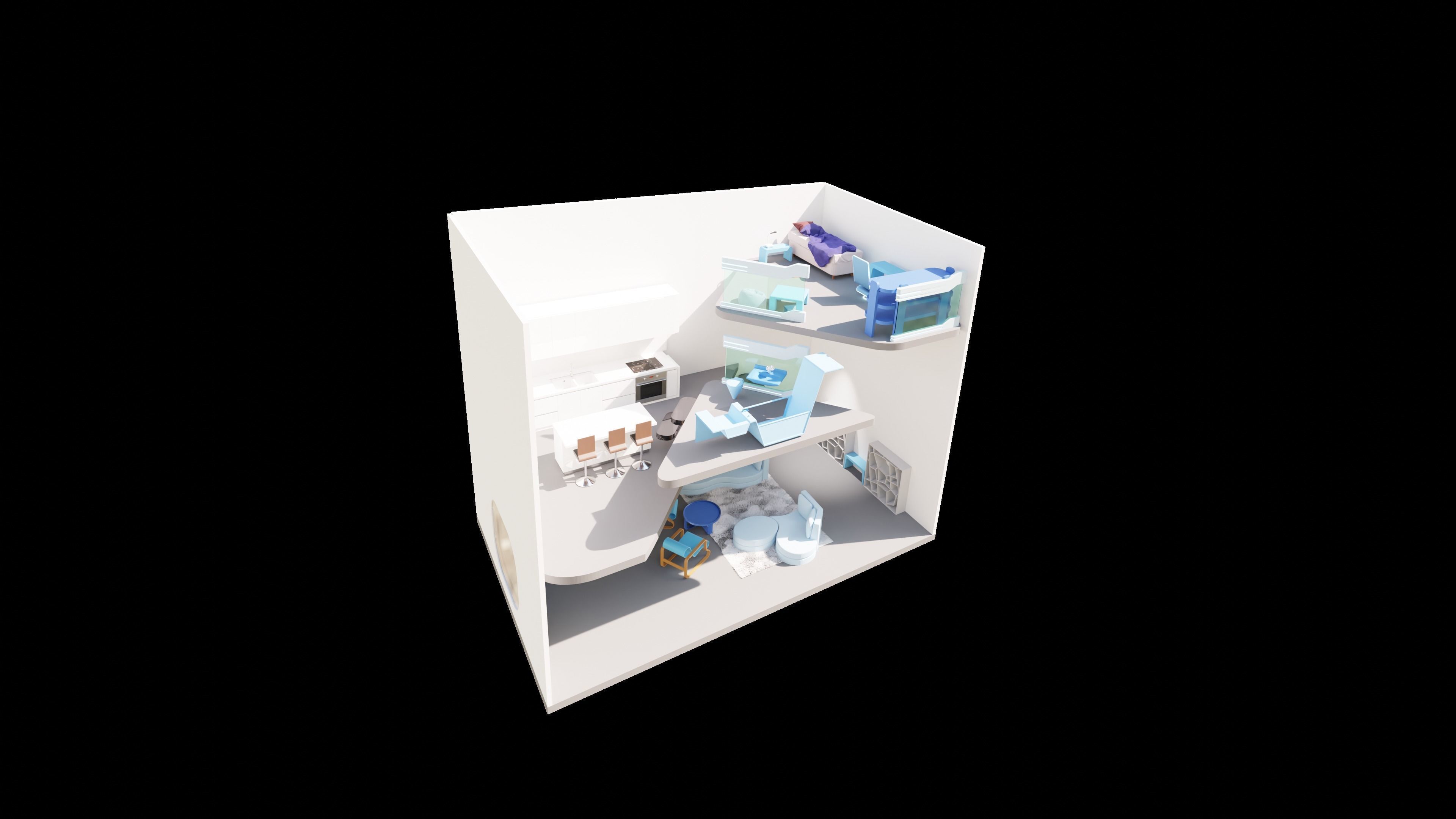 Futuristic Smart house Low-poly 3D model_4