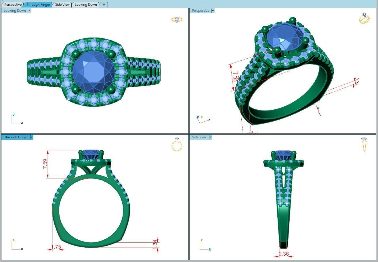 Ring167 halo diamond engagement ring gold 3D print model_5