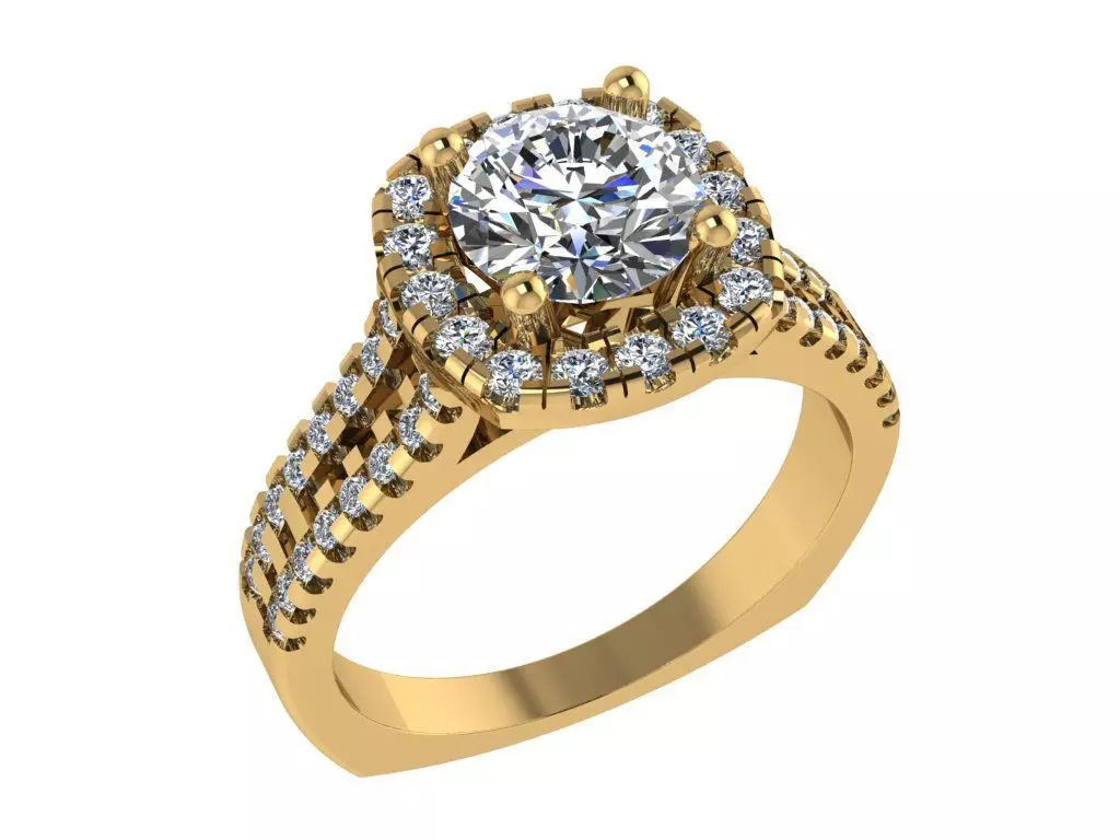 Ring167 halo diamond engagement ring gold 3D print model_0