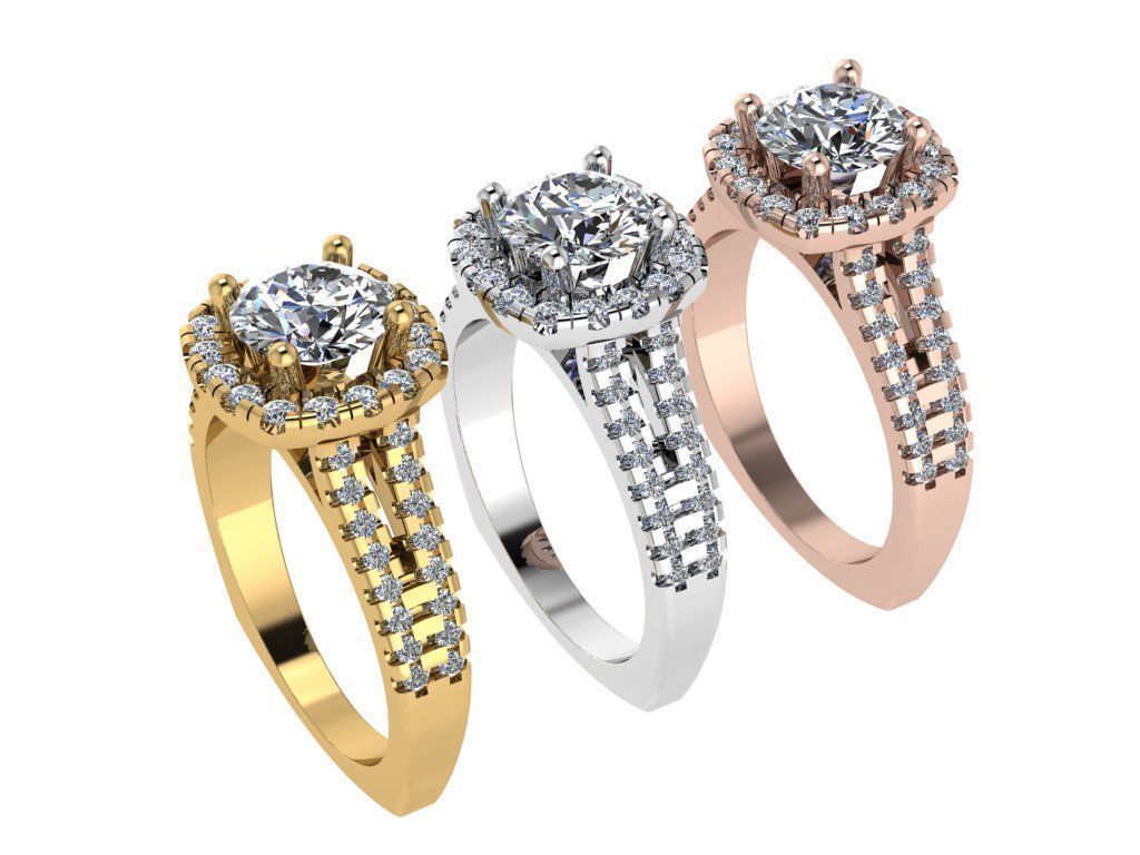 Ring167 halo diamond engagement ring gold 3D print model_4