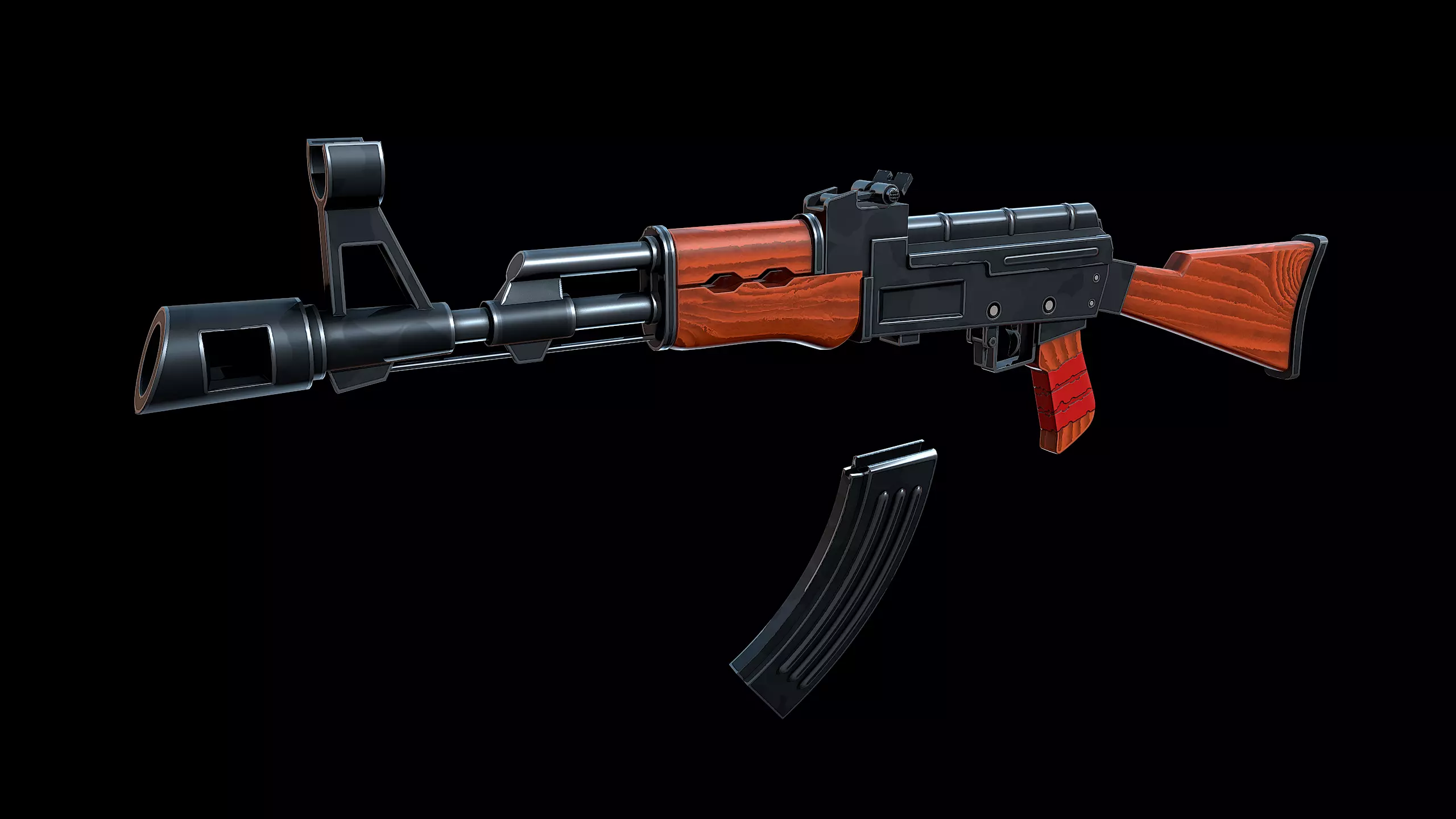 Stylized AK-47 Low-poly 3D model_8