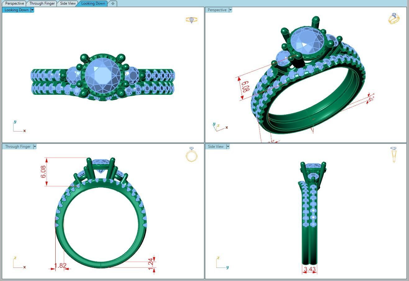 Ring168 gold diamond engagement ring set 3D print model_5