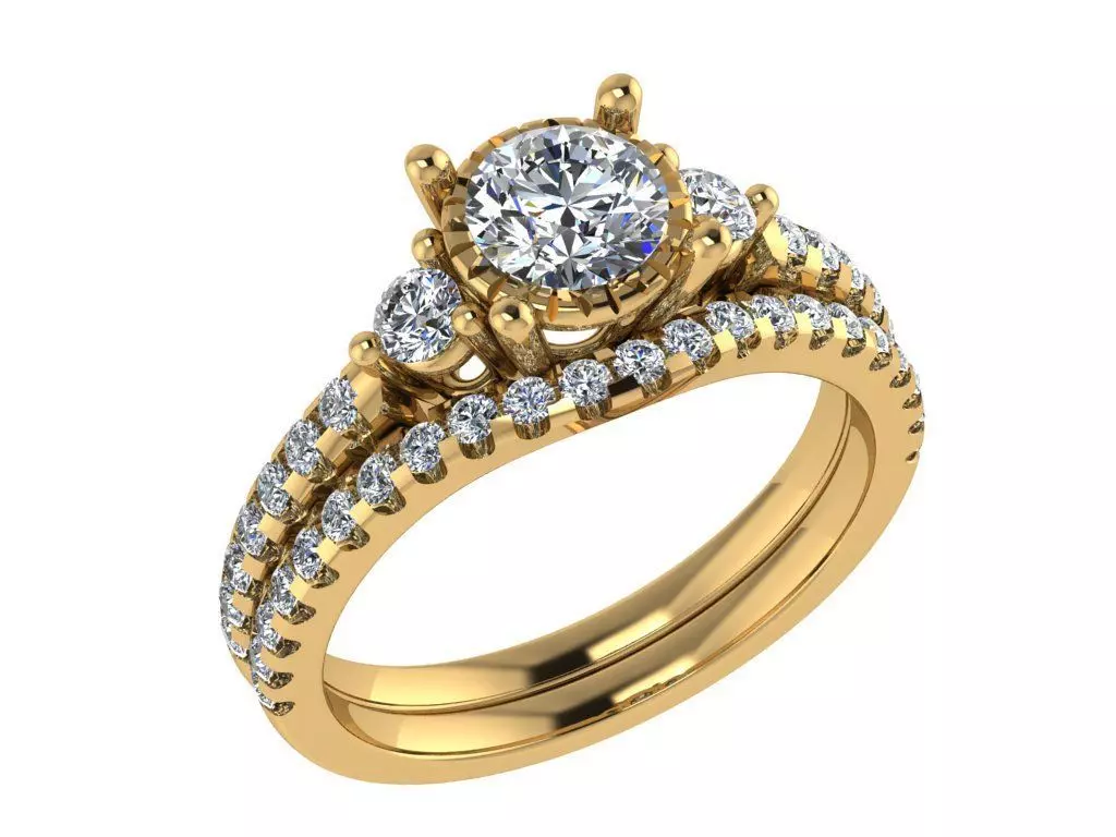 Ring168 gold diamond engagement ring set 3D print model_0