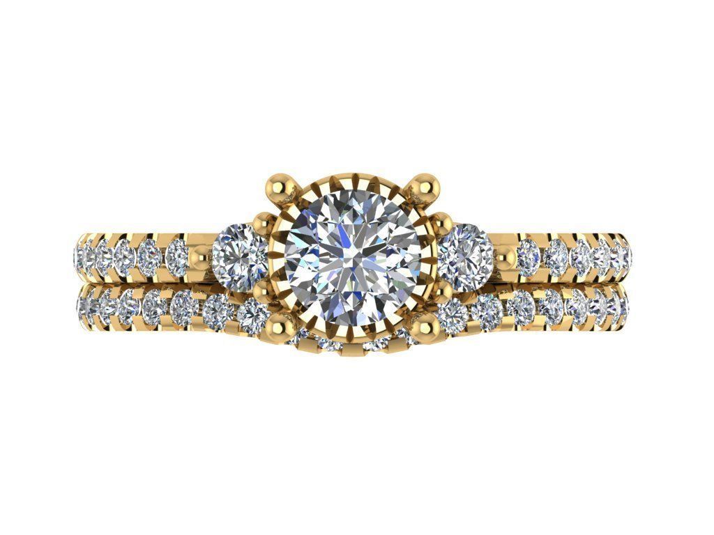 Ring168 gold diamond engagement ring set 3D print model_1