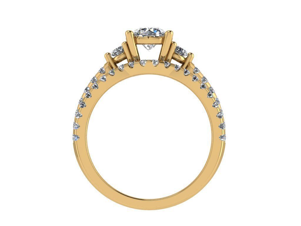 Ring168 gold diamond engagement ring set 3D print model_2