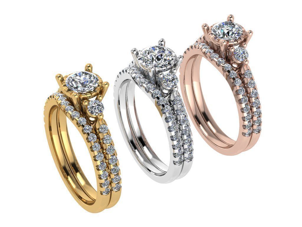 Ring168 gold diamond engagement ring set 3D print model_4