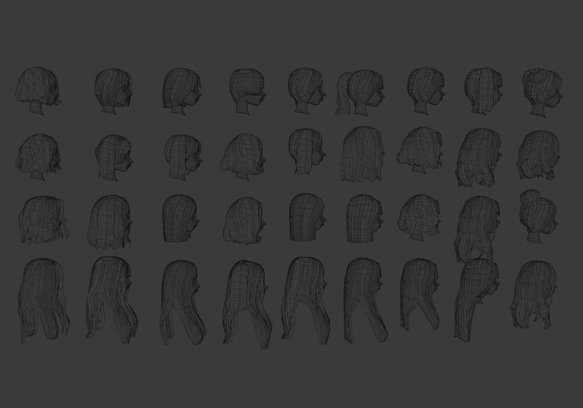 low poly hair collection different colored wigs Low-poly 3D model_12