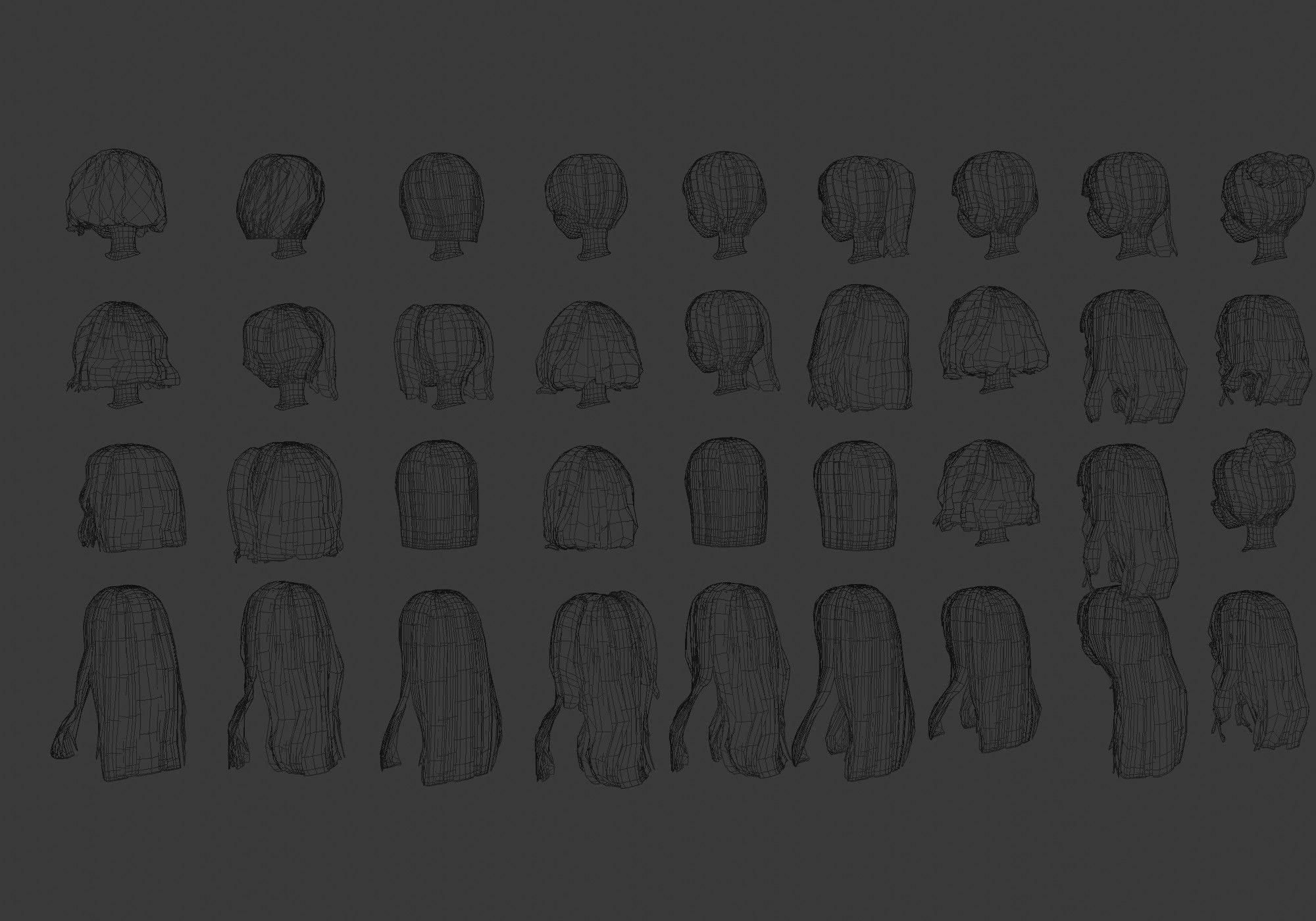 low poly hair collection different colored wigs Low-poly 3D model_15