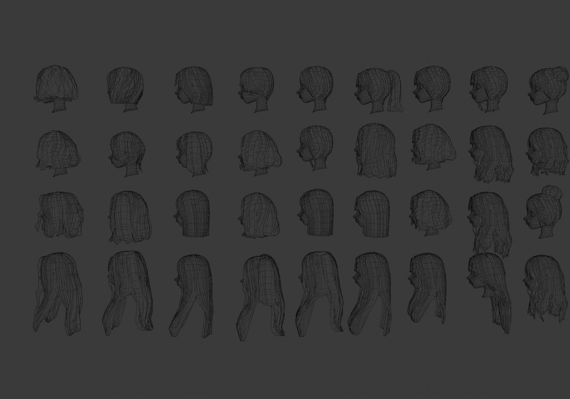 low poly hair collection different colored wigs Low-poly 3D model_16