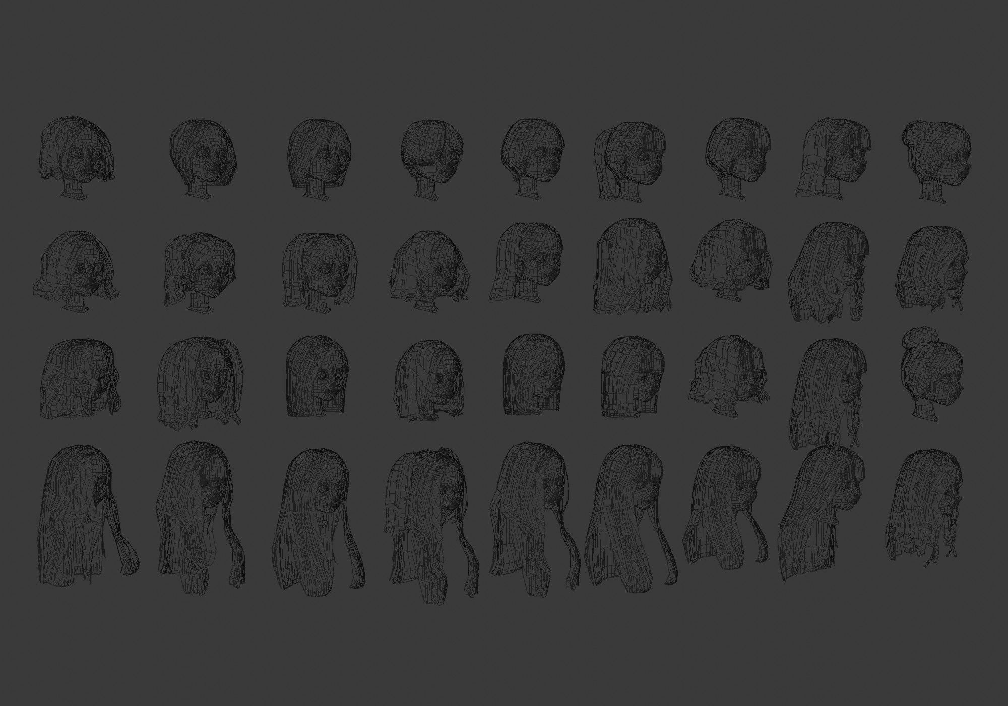 low poly hair collection different colored wigs Low-poly 3D model_11