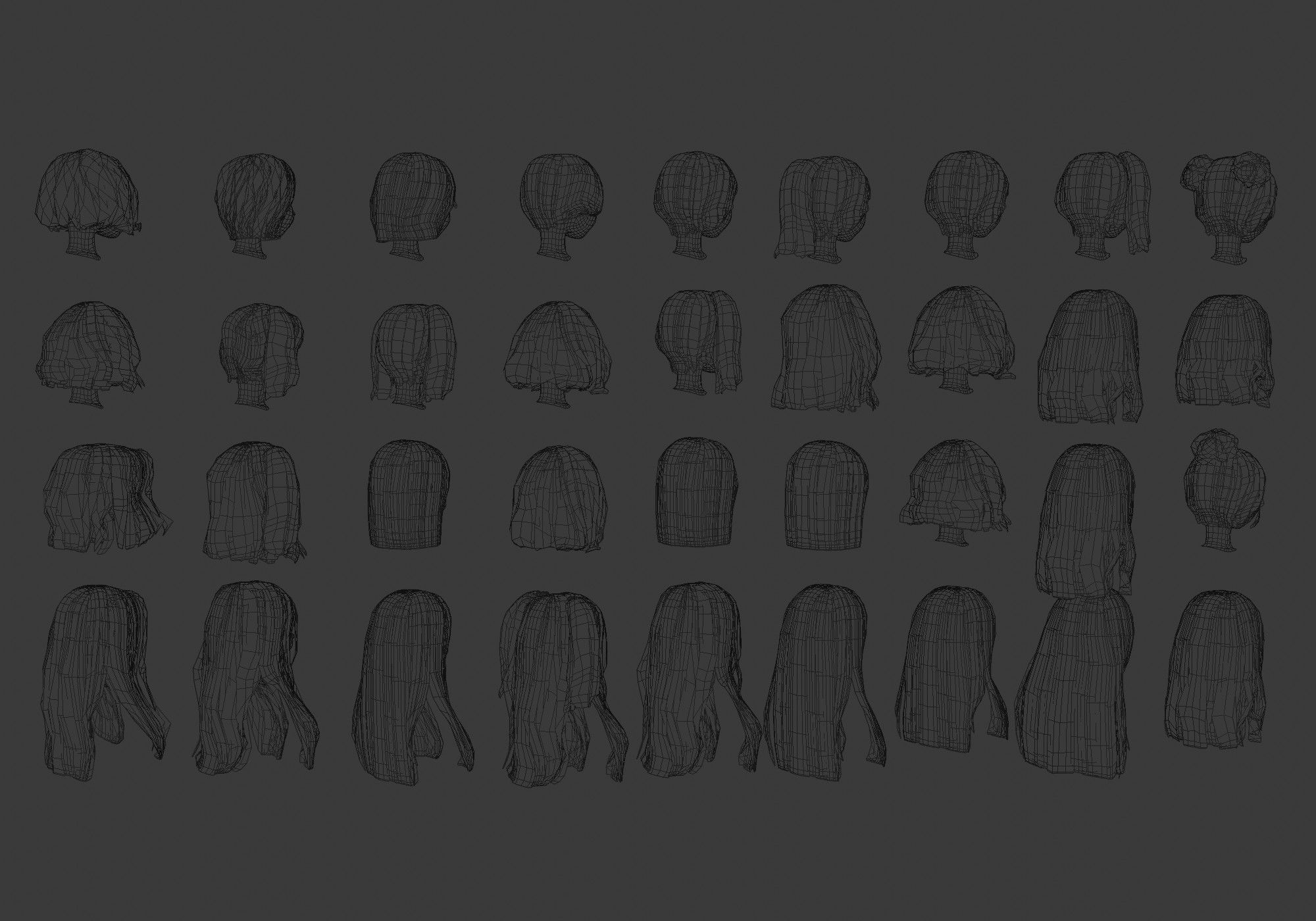 low poly hair collection different colored wigs Low-poly 3D model_13