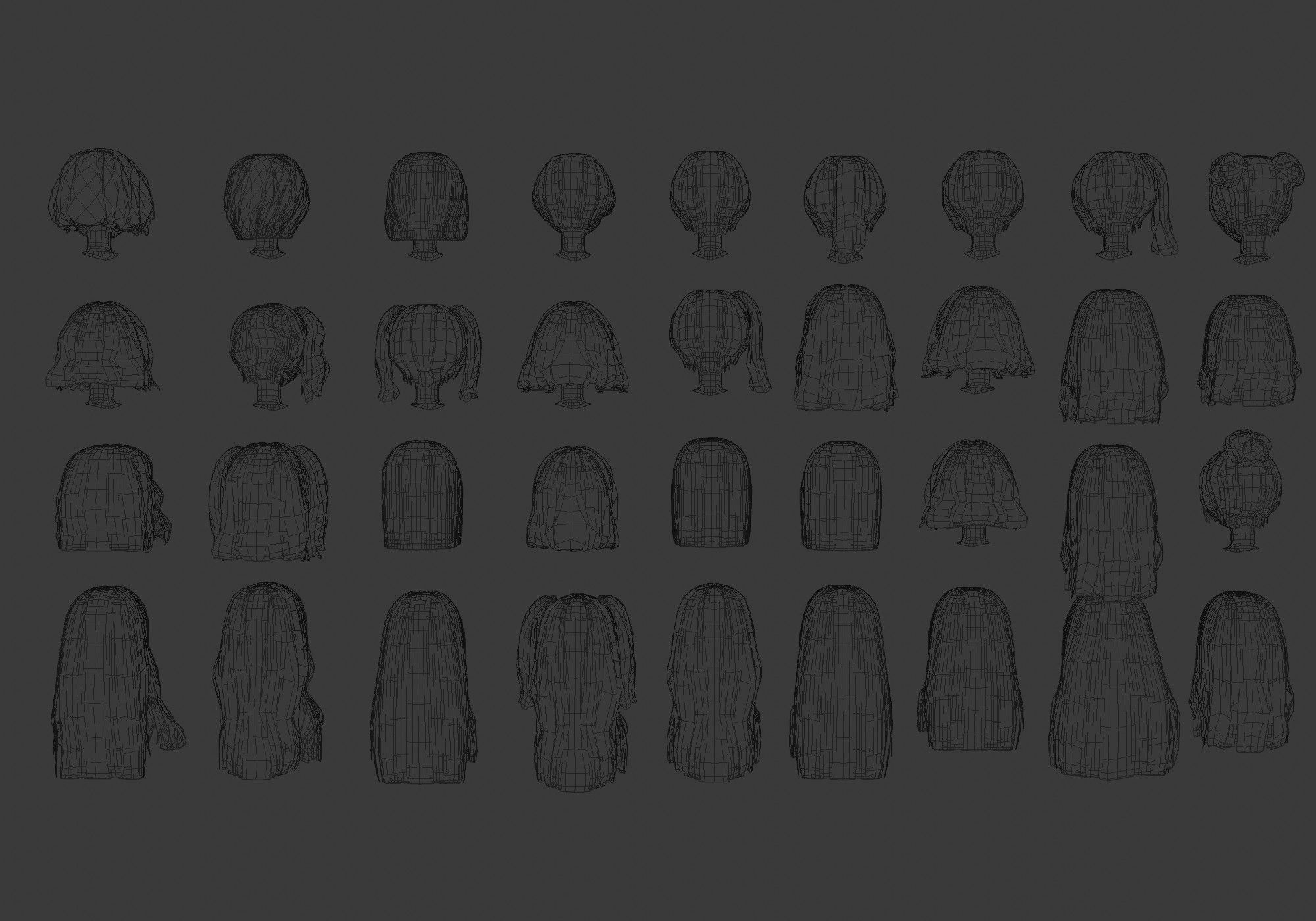 low poly hair collection different colored wigs Low-poly 3D model_14