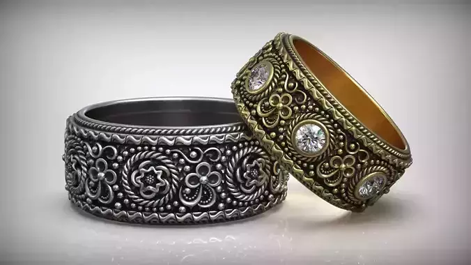 Baroque Patern Wedding Band Diamond Ring 3D print model