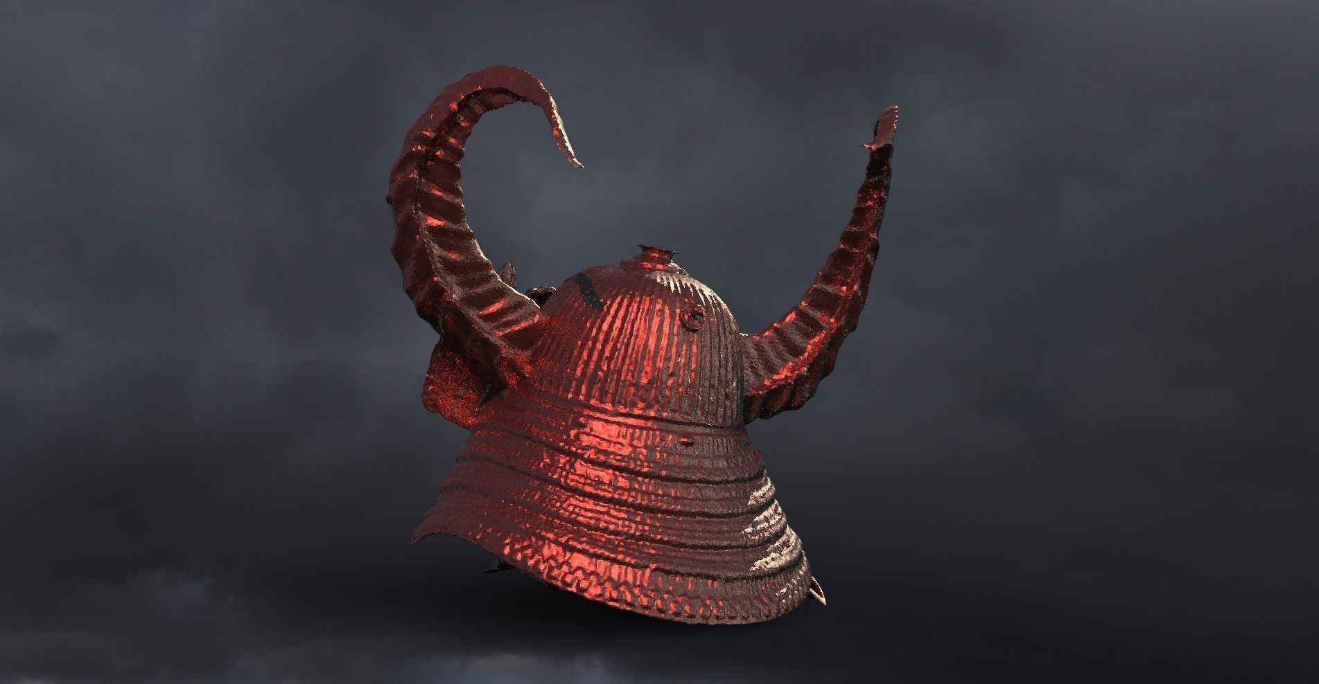 Samurai fantasy helmet horned 2 3D model_1