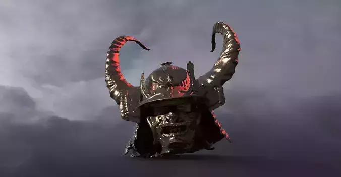 Samurai fantasy helmet horned 2 3D model