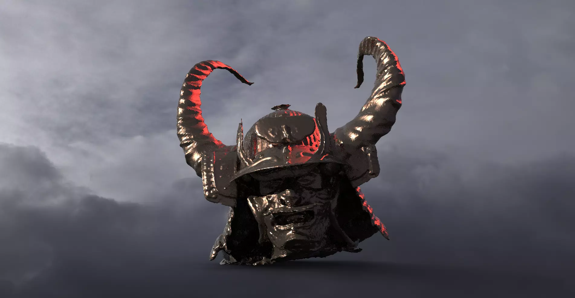 Samurai fantasy helmet horned 2 3D model_0