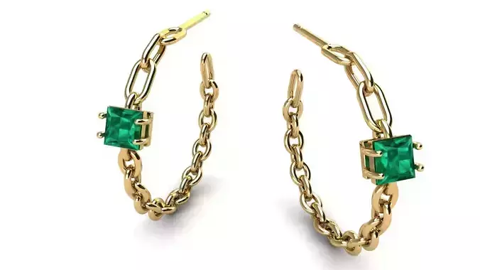 Chain Earring diameter 25 mm with Square Gemstone 3D print model
