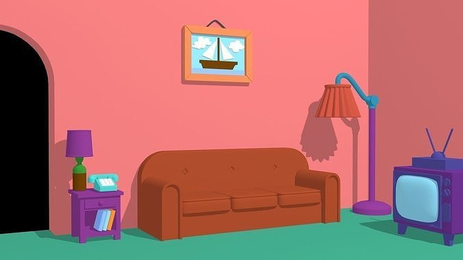 The Simpsons Cartoon Couch Scene House Home set 3D model