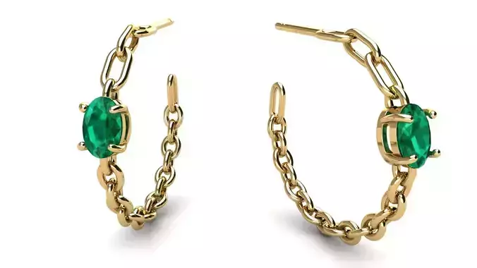 Chain Earring diameter 25 mm with Oval Gemstone 3D print model