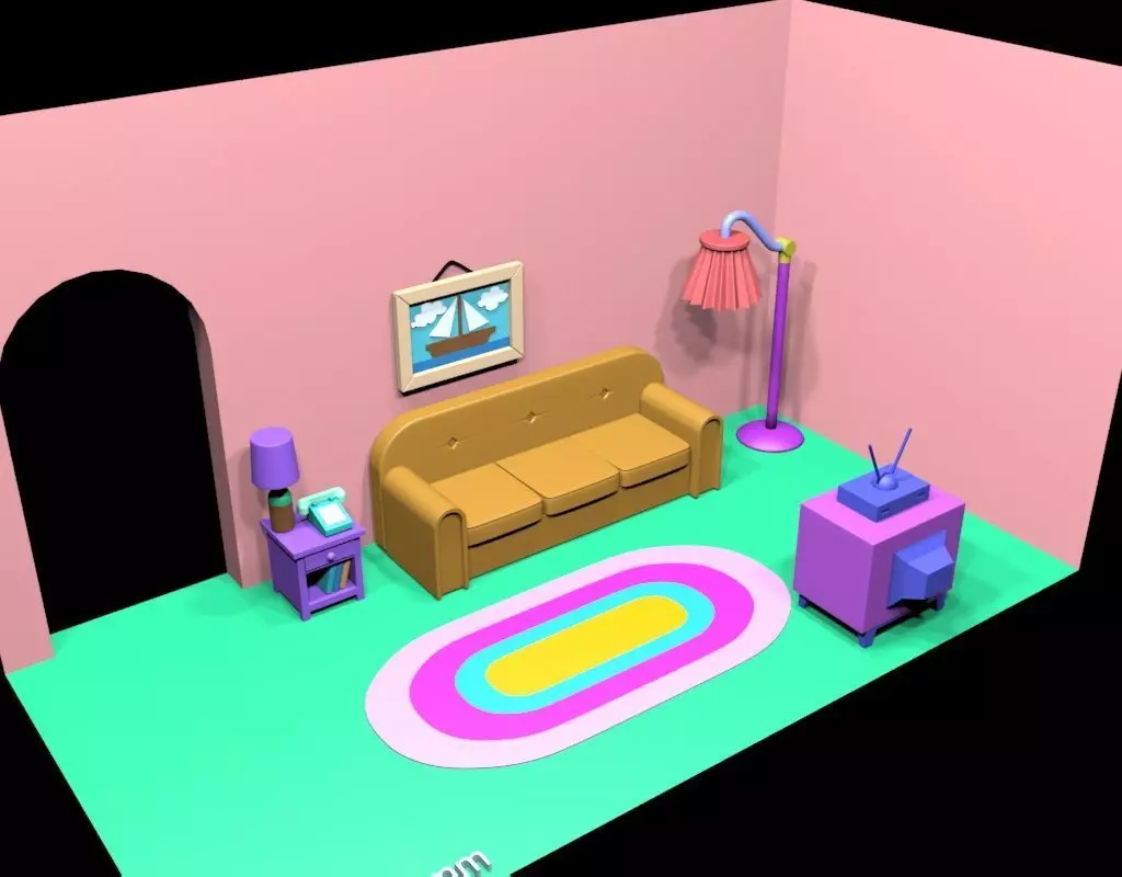 The Simpsons Cartoon Movie Opening Couch Scene Diorama set 3D print model