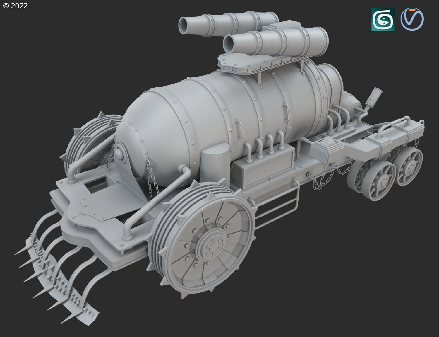 Steampunk Tank-Clay Version 3D model_5