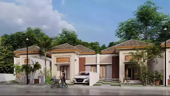 small housing with animated realistic car