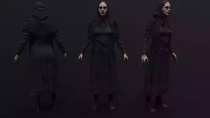 Witch woman in dress Low-poly 3D model