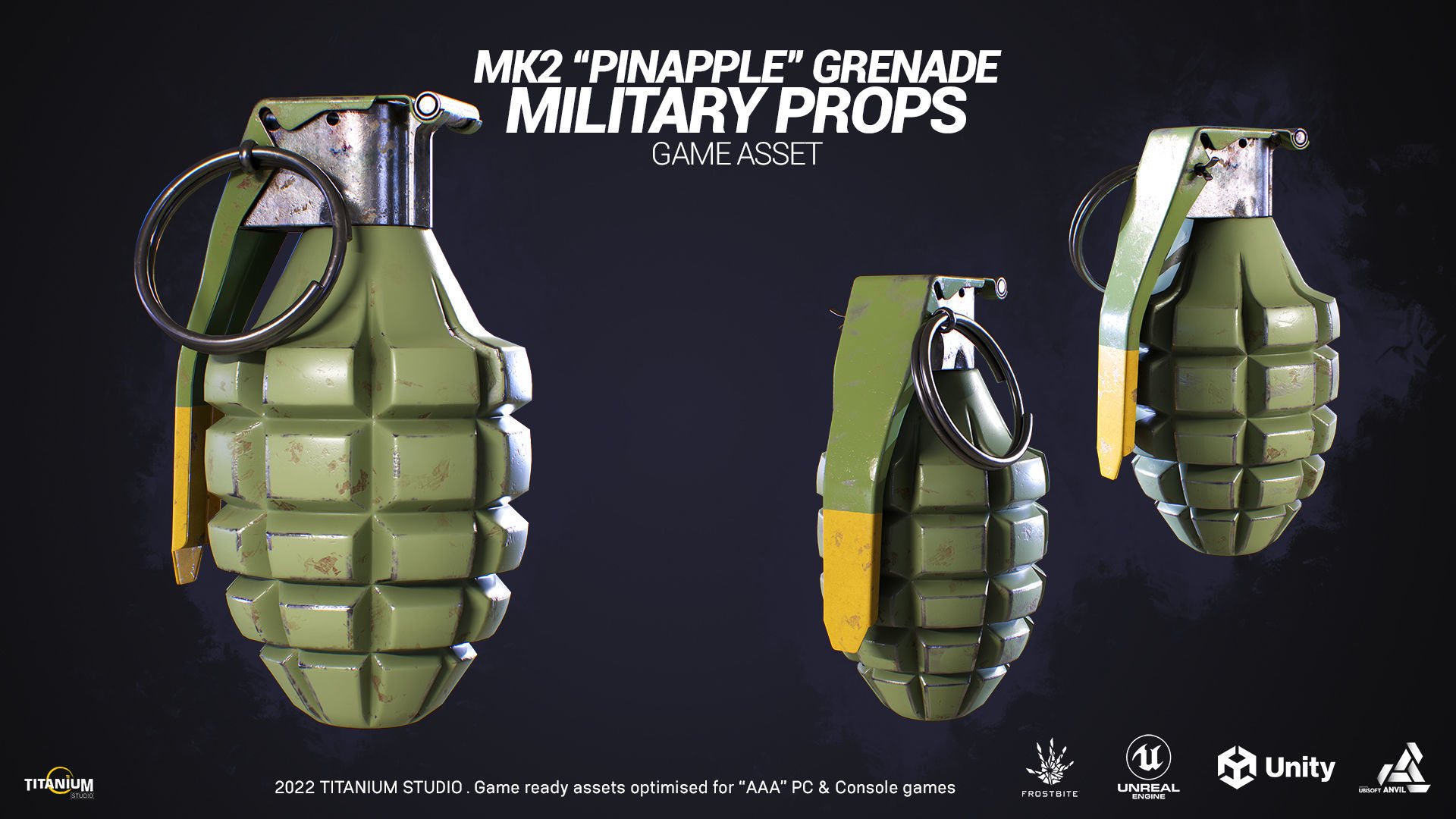 7 Grenade Game Ready Product - Military Game Asset Low-poly 3D model_7