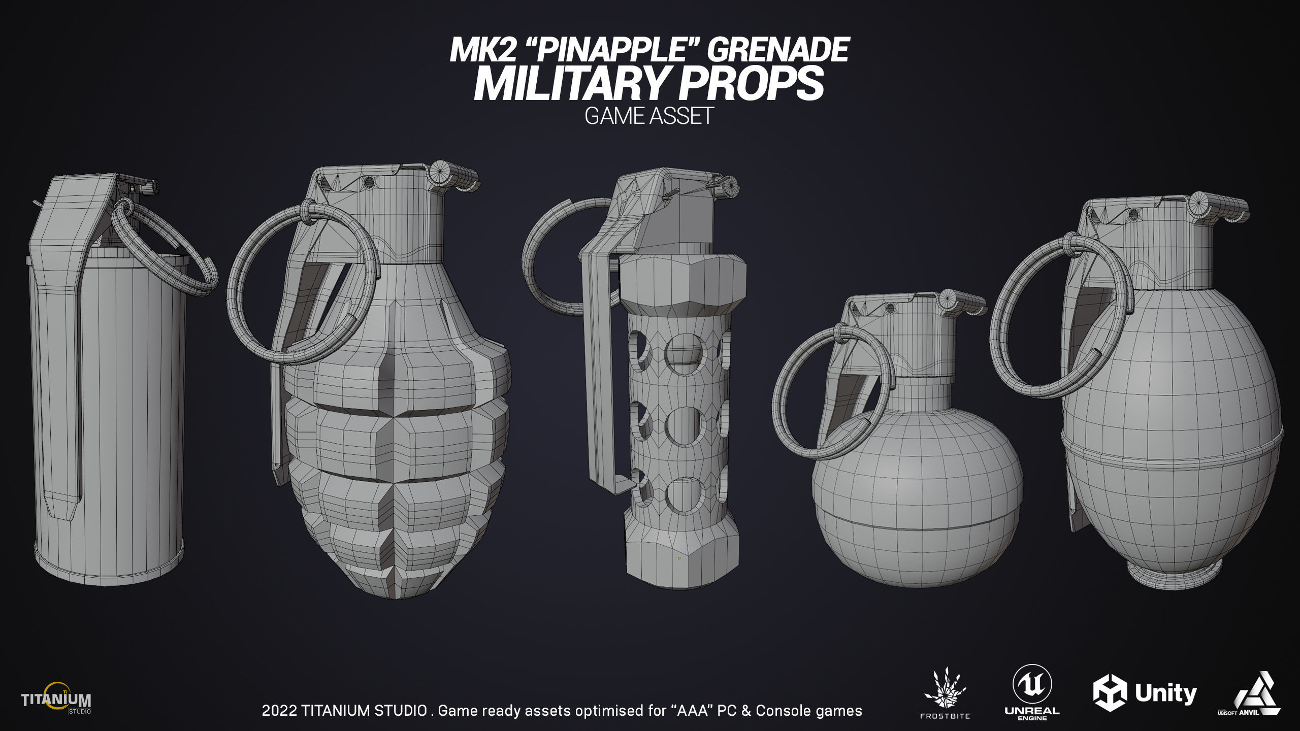 7 Grenade Game Ready Product - Military Game Asset Low-poly 3D model_9