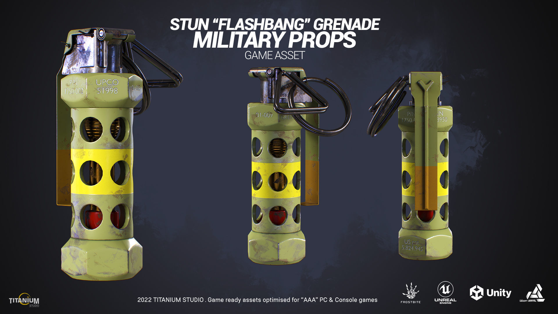 7 Grenade Game Ready Product - Military Game Asset Low-poly 3D model_6