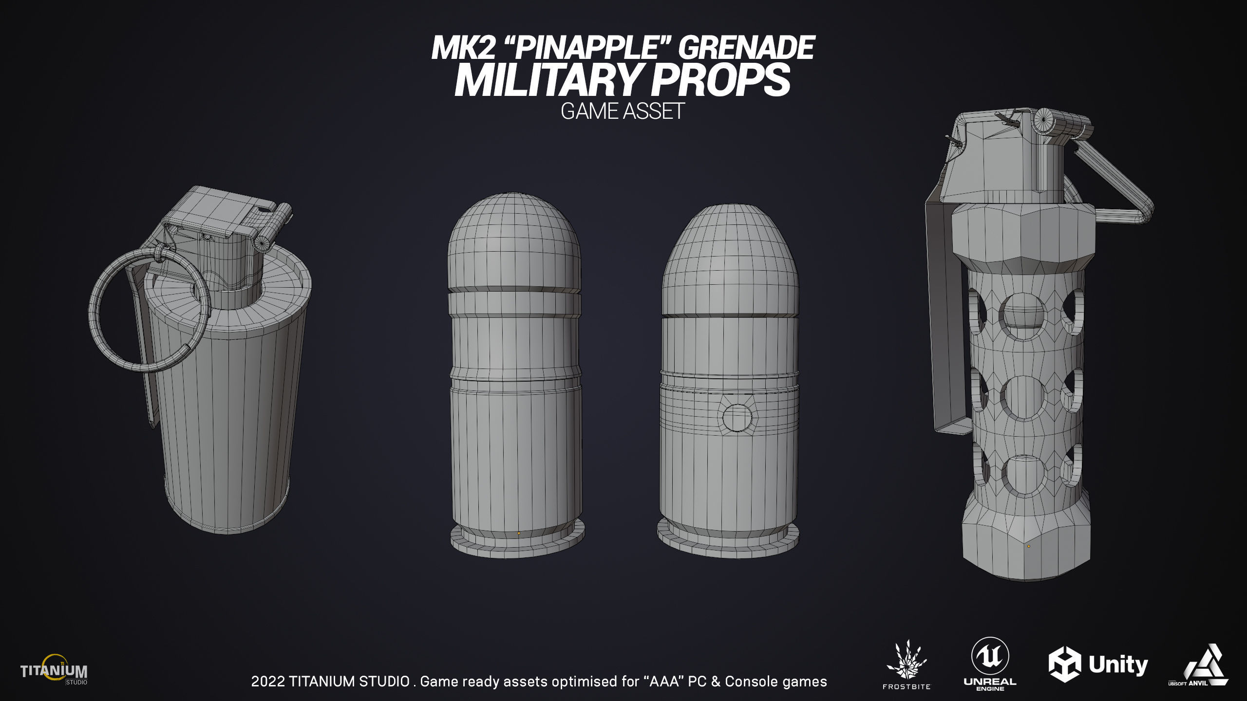 7 Grenade Game Ready Product - Military Game Asset Low-poly 3D model_10