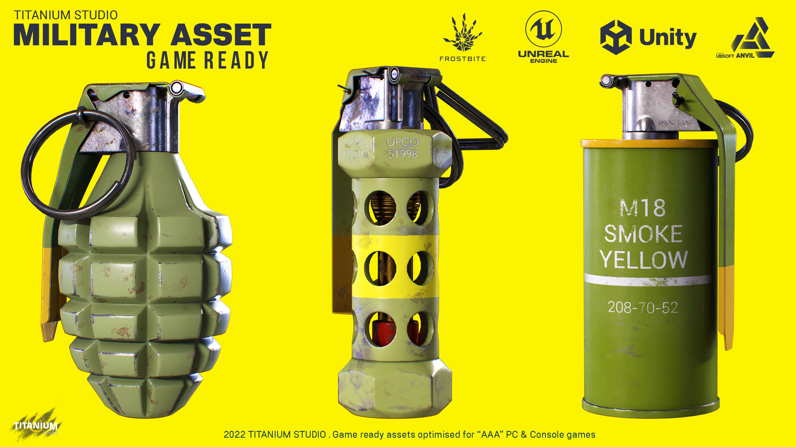 7 Grenade Game Ready Product - Military Game Asset Low-poly 3D model_5