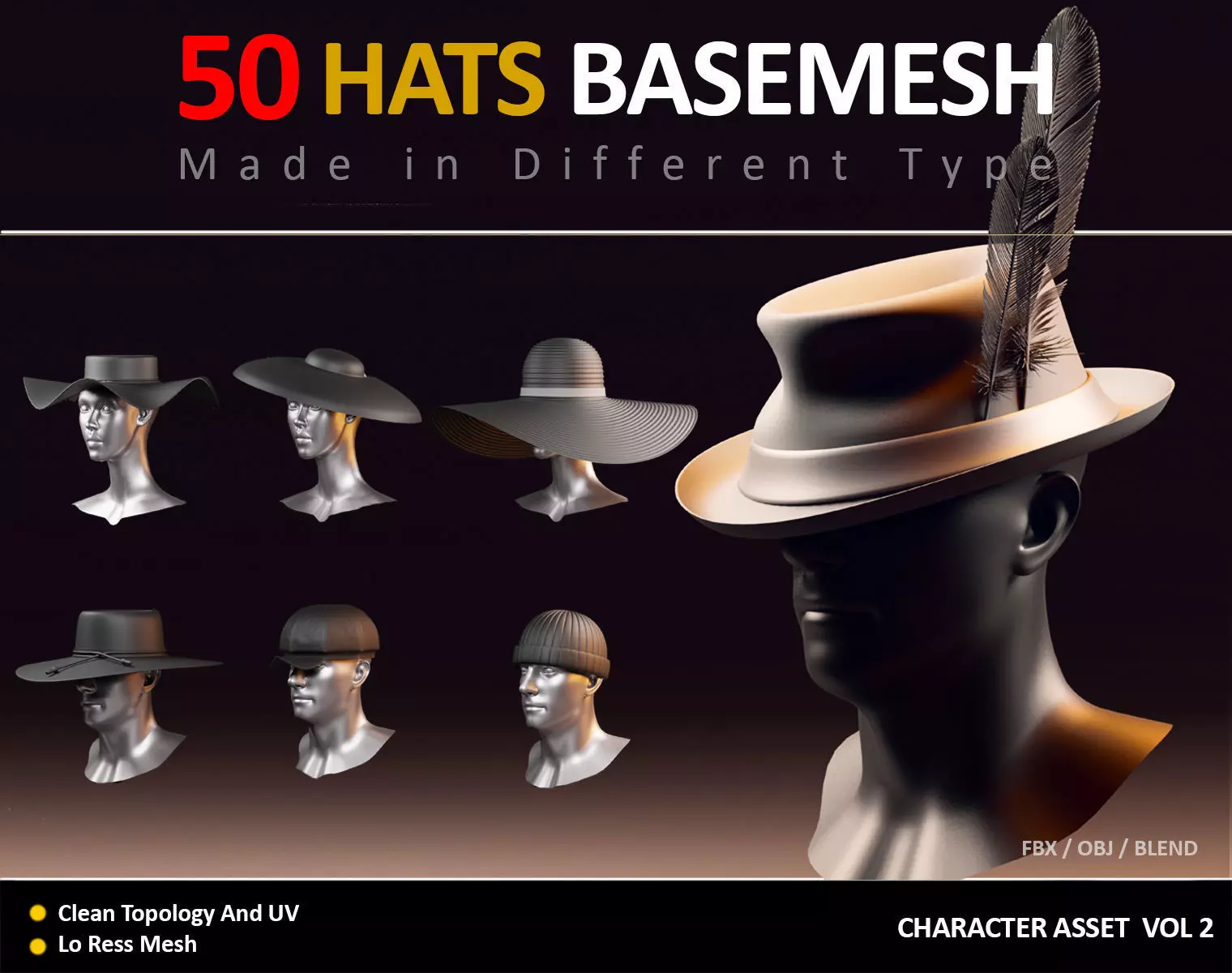 50 HATS BASEMESH 3D model_0
