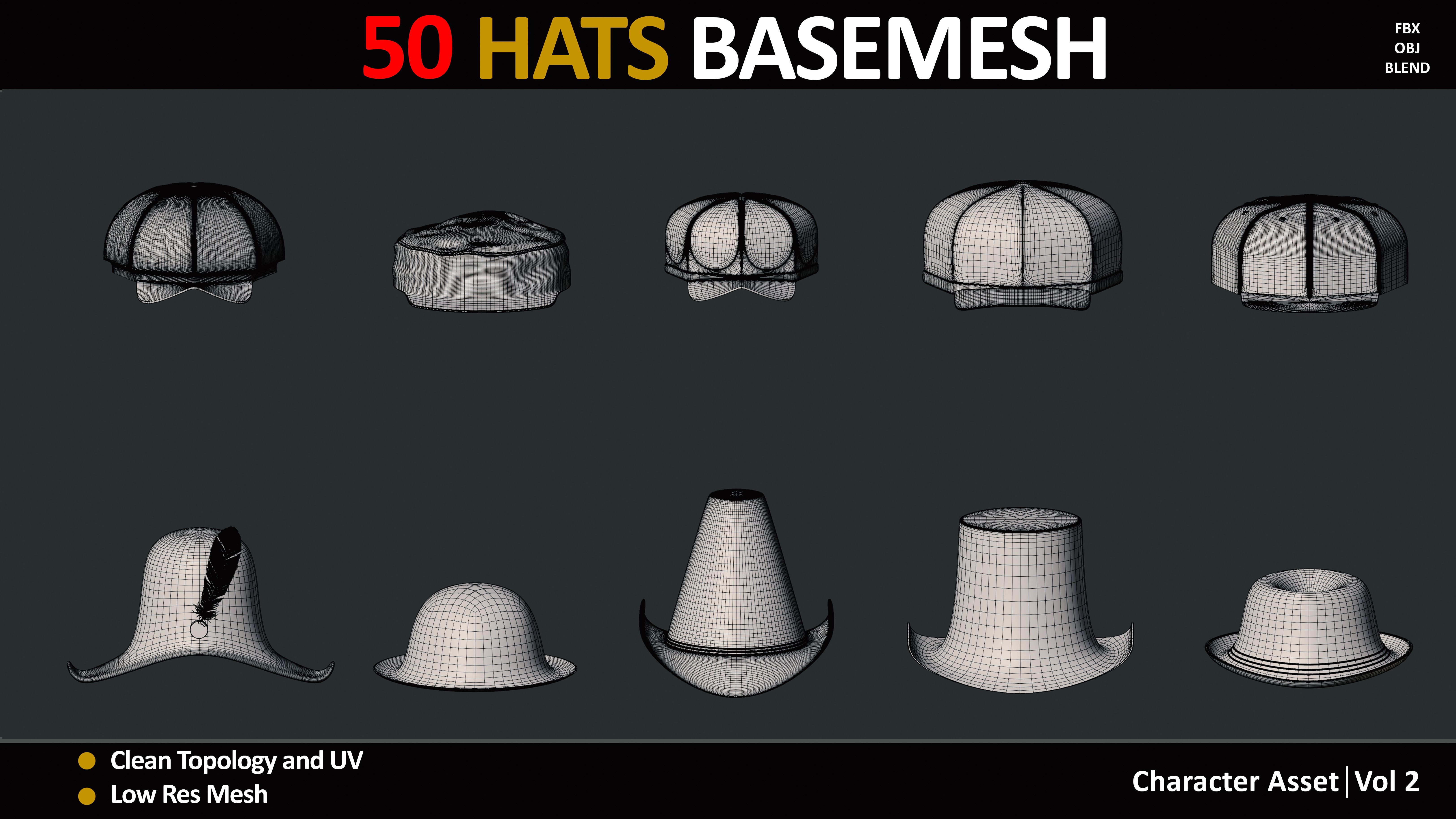 50 HATS BASEMESH 3D model_7