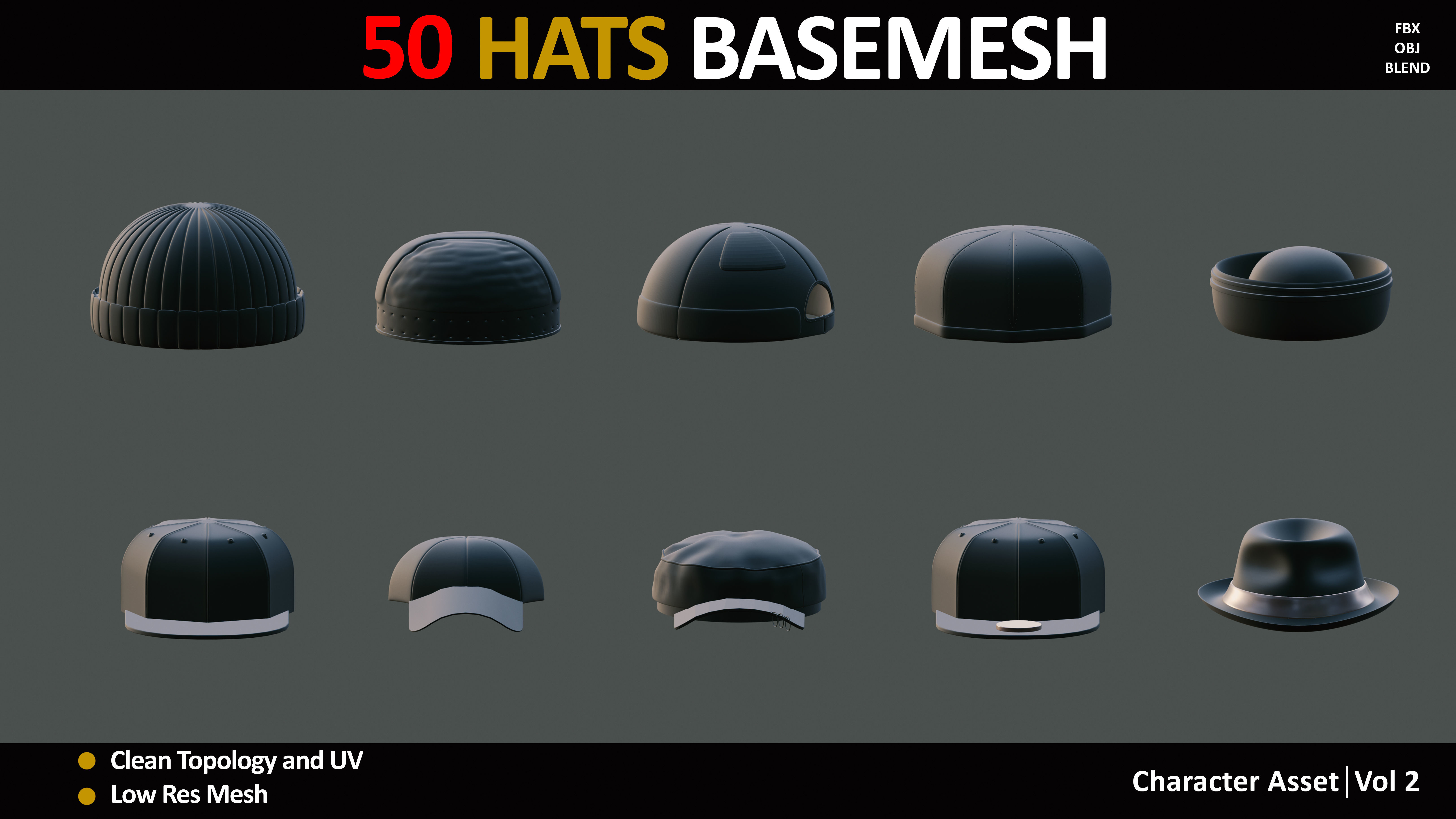 50 HATS BASEMESH 3D model_5