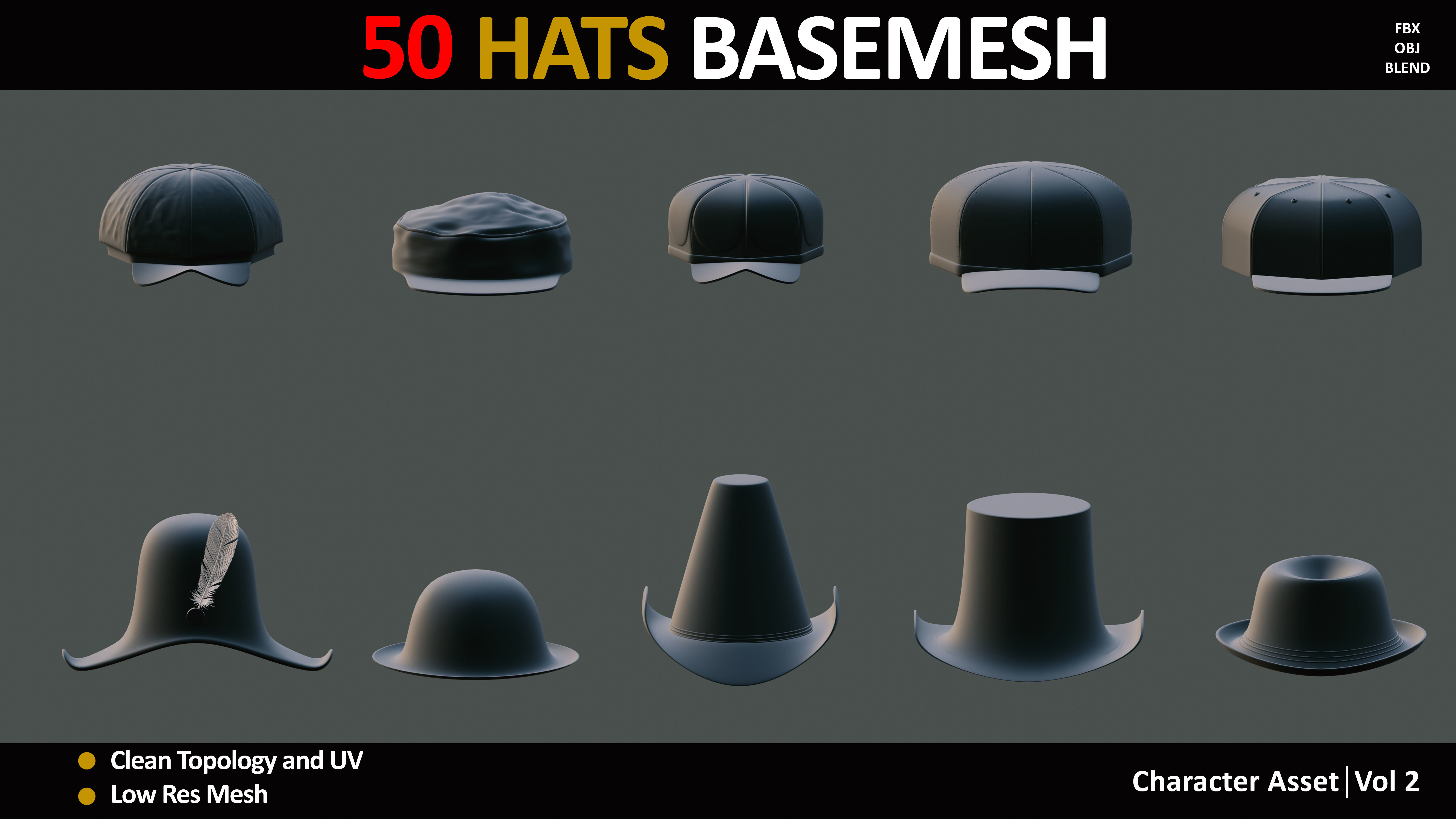 50 HATS BASEMESH 3D model_2