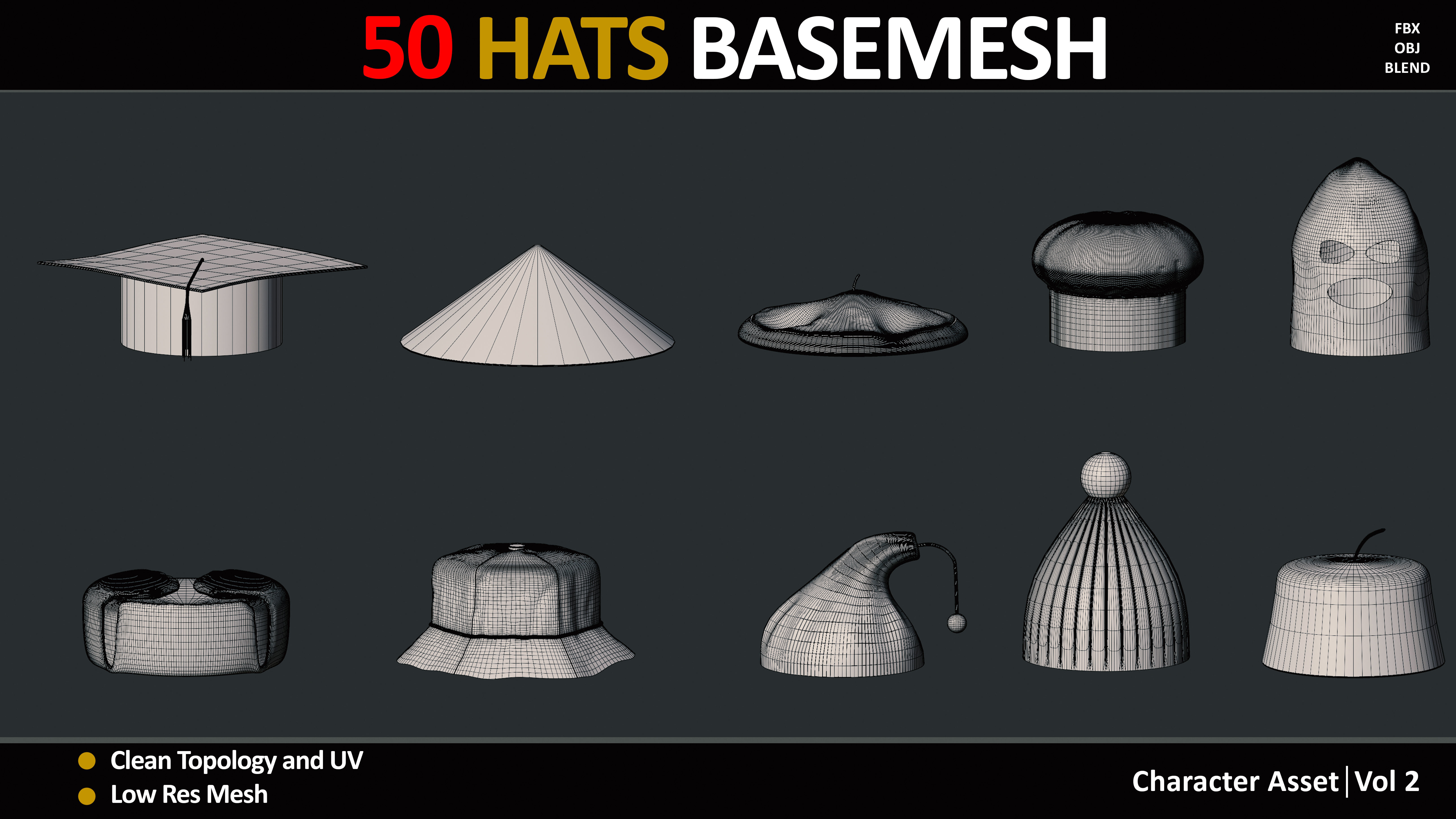 50 HATS BASEMESH 3D model_8
