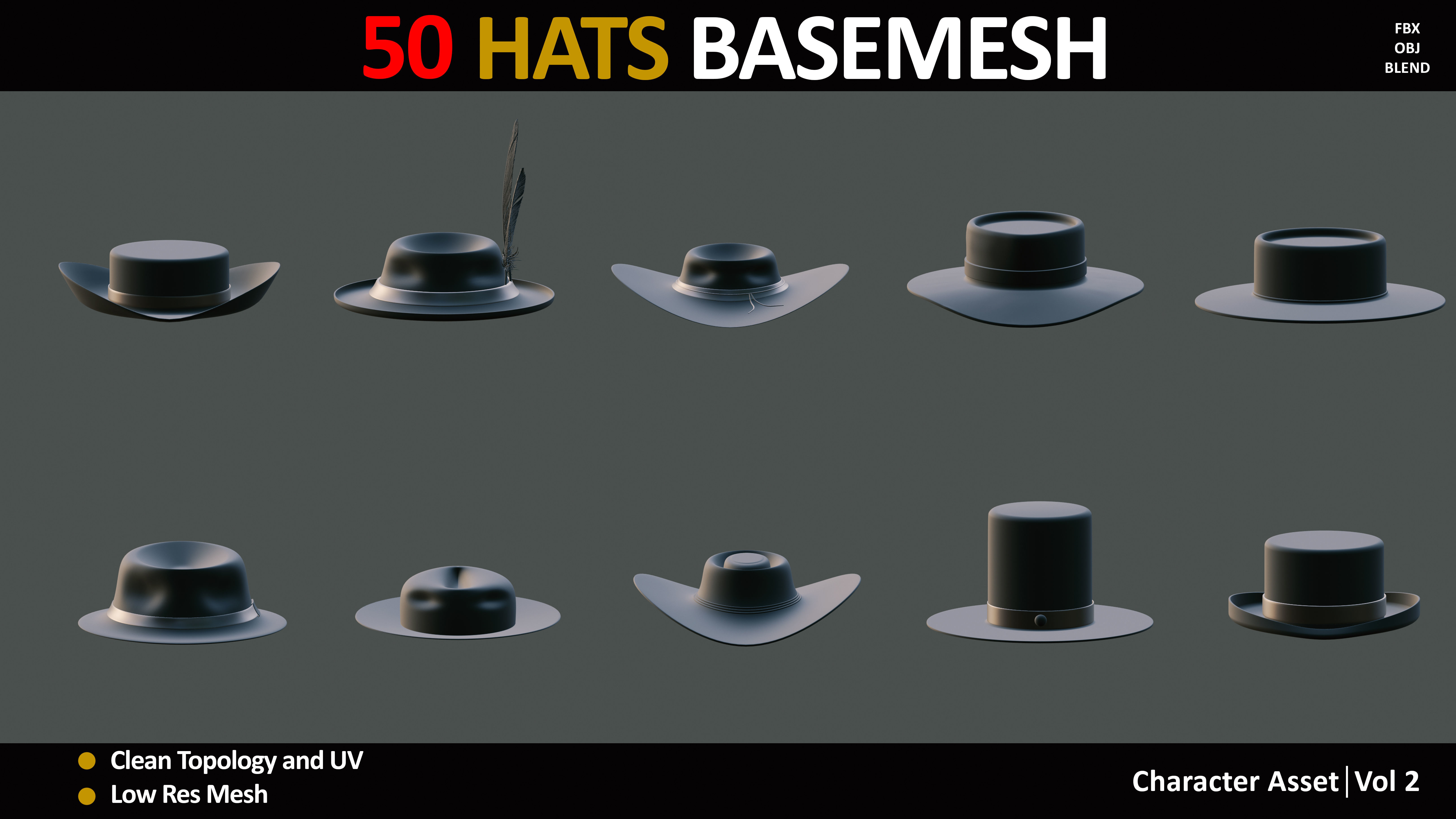 50 HATS BASEMESH 3D model_3